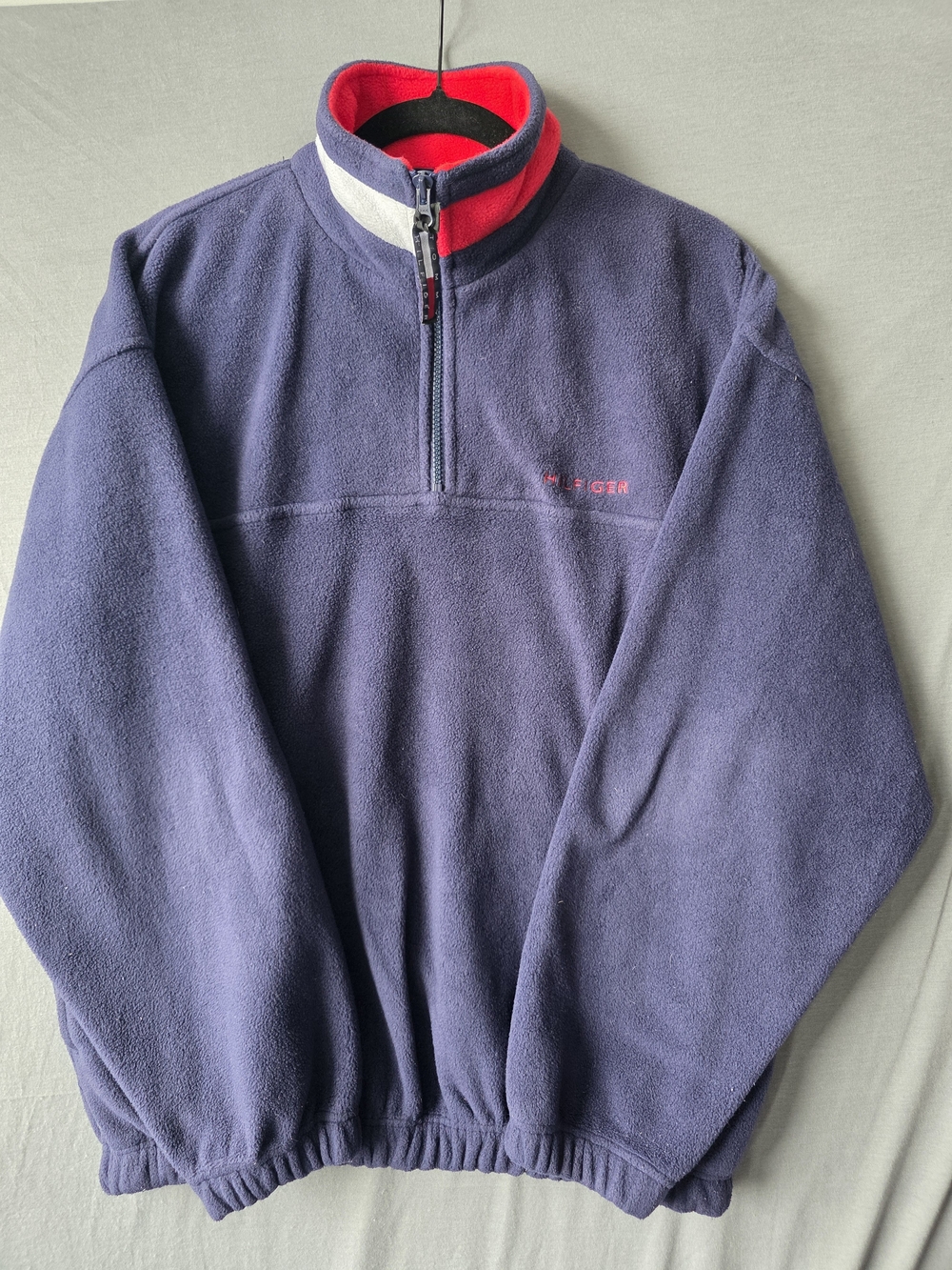 Vintage Tommy Hilfiger Quarter Zip Fleece Pullover Navy Red White Yellow